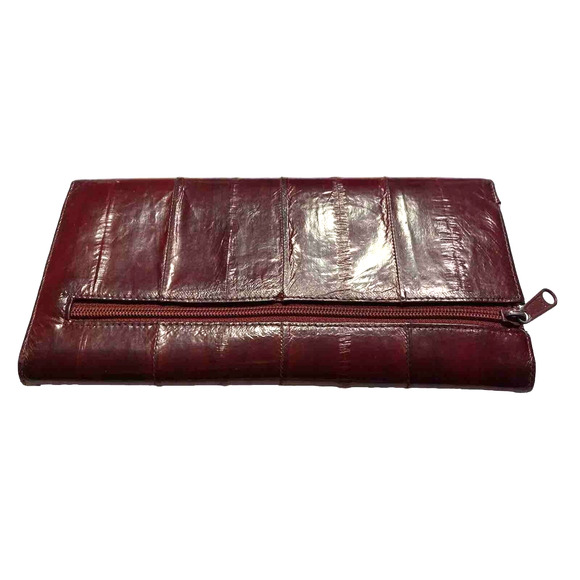 Genuine Eel Skin Leather Burgundy Red Bifold Wallet 1970s Vintage Made in Korea - Picture 4 of 9